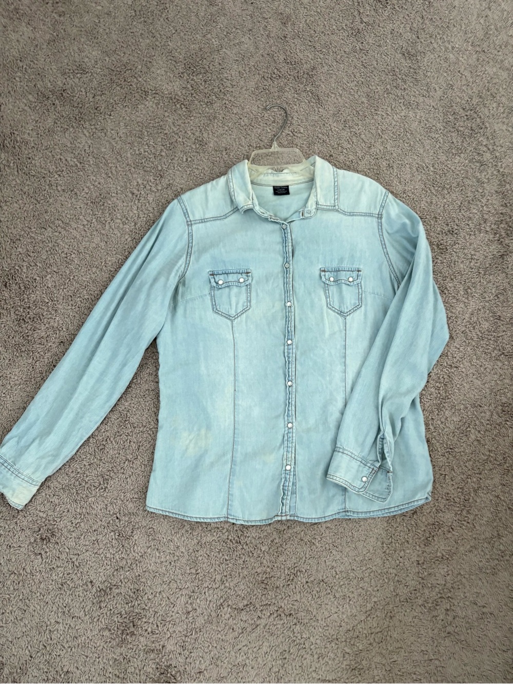 Faded Glory Light Blue Distressed Women’s Denim Shirt